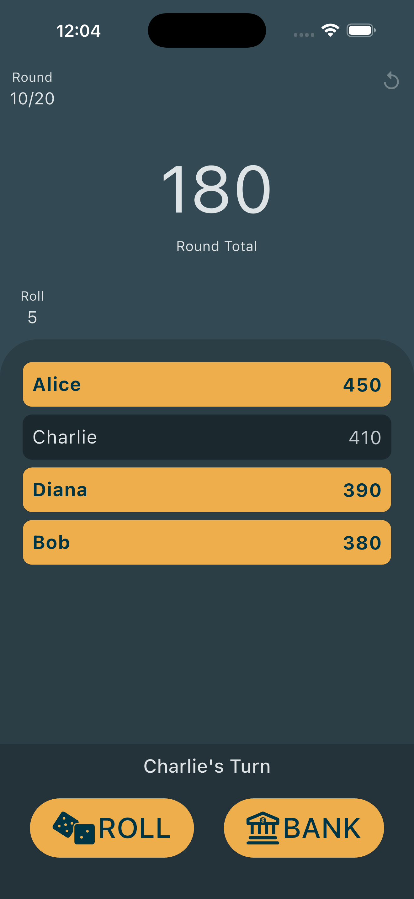 BANK! scoreboard in play